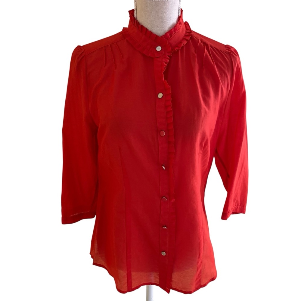 Banana Republic Coral Red Cotton/Silk Button-Up Blouse M